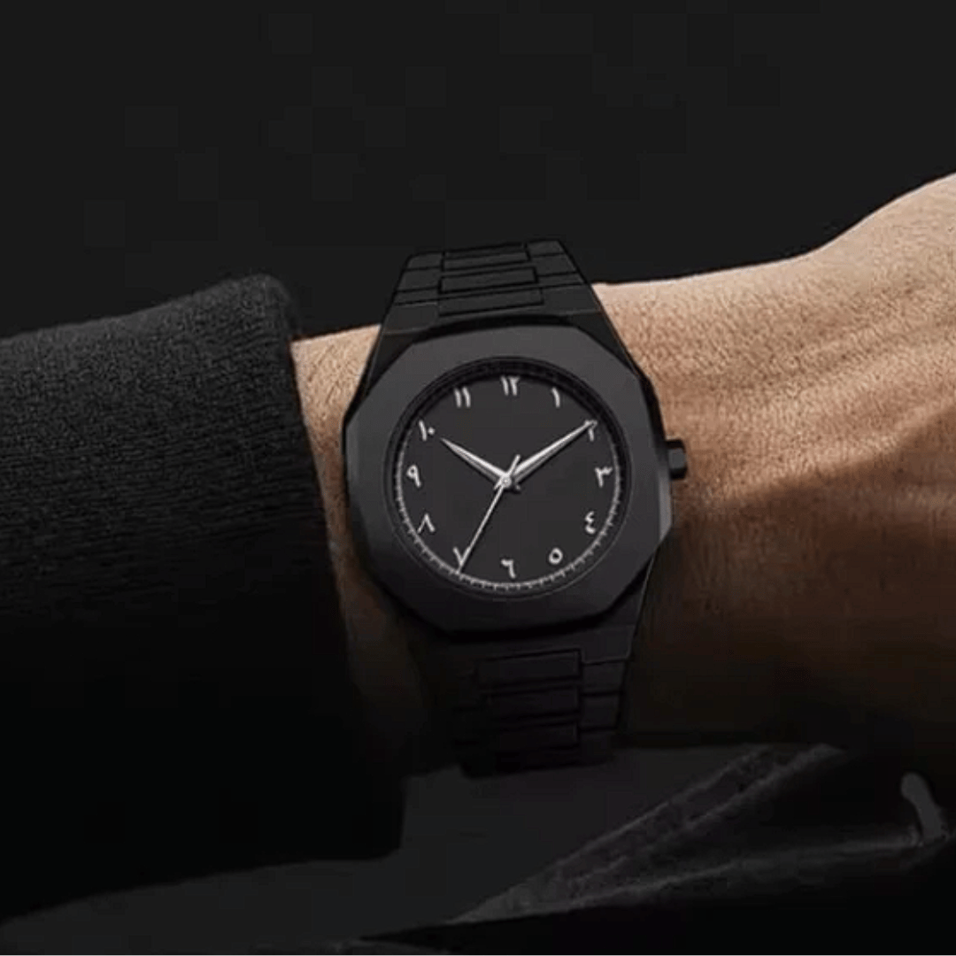 𝐎𝐫𝐢𝐠𝐢𝐧𝐚𝐥 𝐀𝐔𝐑𝐀™ 𝐀𝐫𝐚𝐛𝐢𝐜 𝐄𝐝𝐢𝐭𝐢𝐨𝐧 – Arabic Style Quartz Men's Black Watch - Water Resistance💦
